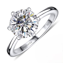Radianta 2Ct Moissanite Engagement Rings, Moissanite Solitaire Ring in Platinum Plated 925 Sterling Silver Rings for Women Wedding Promise Ring Size O Gift for Wife, Mother Proposal Ring