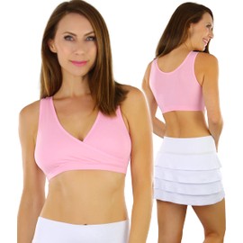 ToBeInStyle Paquete de brasieres de lactancia sin costuras con copas fruncidas para mujer, Individual: Frente Cruzado con Espalda Completa - Rosa, L