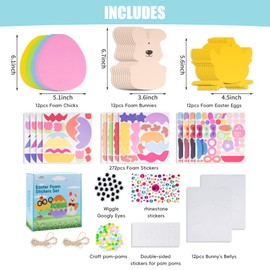 28°C 320PCS Easter Foam Stickers Set, Egg Bunny Chick Arts and Crafts Kits, DIY Stickers Set for Kids Easter Decorations Party Favors Supplies