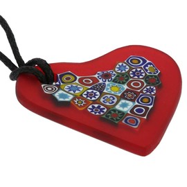 Glass Of Venice Murano Glass Matte Millefiori Heart Necklace - Red