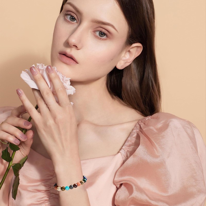 GAUEIOUR Universe Galaxy Eight Planet Guardian Star Bracelet,Natural Stone Beads,Elastic