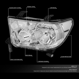 Auto Dynasty Headlights Assembly Compatible with 2007-2017 Toyota Tundra Sequoia, Driver and Passenger Side Halogen Headlamps Replacement, TO2502171 TO2503171, Chrome Housing Clear Corner