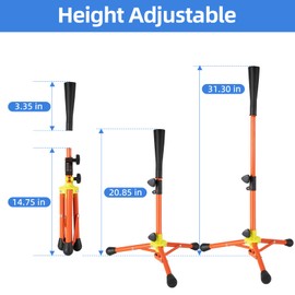 Baseball Tee For Kids, Easy Adjustable Batting Tee From 20.85 to 31.30 Inches. 1 PC Orange Foldable Baseball Tees for Hitting with Portable Bag. Softball Tee for Children Aged 3-10 Baseball Training
