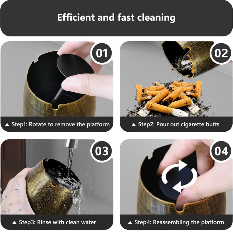 roygra Ashtray with Lid, Windproof Smokeless Metal Ashtray – Bronze,