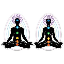 GT Graphics Meditation Couple with Chakras - 7" Each Vinyl Stickers - for Car Laptop I-Pad - Waterproof Decals