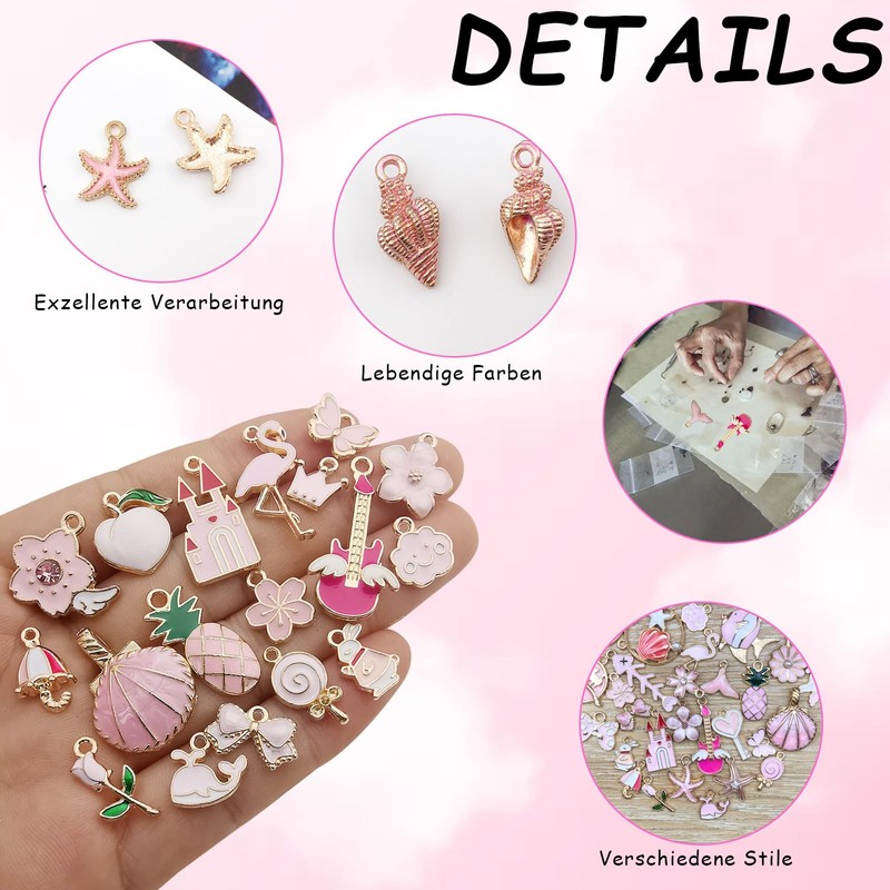 31 Pieces Mixed Enamel Charm Pendants, Cute Pink Oil Drop