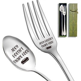 2PCS Joey Doesn't Share Food Funny Stainless Steel Spoon Fork Set, Coffee Tea Ice Cream Spoon for Friends Sister, Thanksgiving Graduation Birthday Christmas Housewarming Gifts