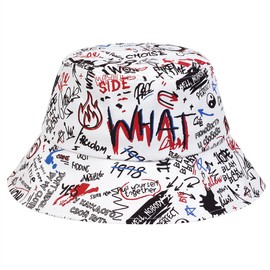 Mrotrdia Graffiti Bucket Hats for Women Men Fashion Summer Outdoor Sunscreen Hip Hop Letter Print Fisherman Cap White