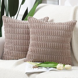 Madizz Pack of 2 Boho Striped Corduroy Throw Pillow Covers 18x18 inch, 45x45 cm, Brown Soft Decorative Cushion Cover for Sofa Bedroom Pillow Shell