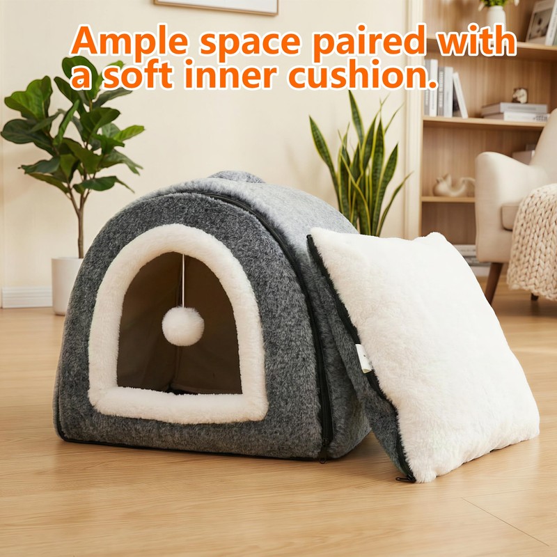 OMIVIER Cat Bed for Indoor Cats,2-in-1 Convertible Cat Bed &