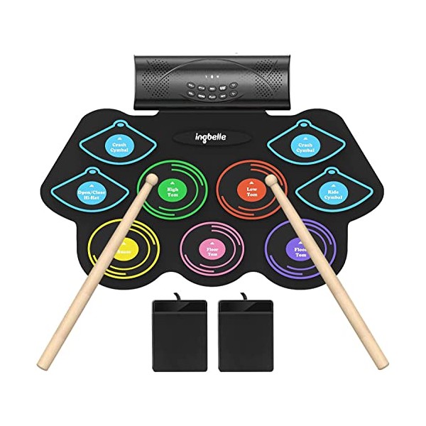 ingbelle Electronic Drum Set with Bluetooth, 9 Drum Pads, Roll