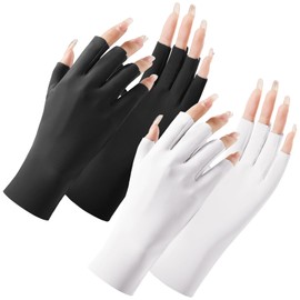 SUJAYU 2 Pairs UV Gloves for Gel Manicures, UPF Gloves Fingerless Gloves for Women, UV Nail Gloves UV Protection Gloves UV Lamp Gloves UV Light Gloves for Gel Nails (Black+White)