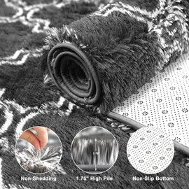 Puremy Puremy Shag Area Rug 5x7 Feet Extra Soft Rugs for Living Room, High Pile Indoor Carpet for Bedroom, Playroom, Nursery, Home Decor, Geometric, Dark Grey/White