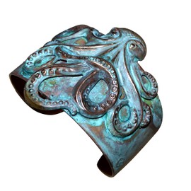 Elaine Coyne Wearable Art Patina Sculptural Octopus Tapered Cuff Bracelet