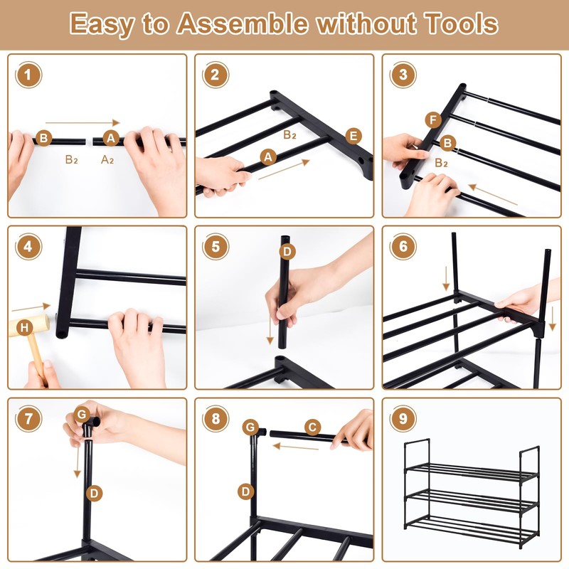 Mooisco 3-Tier Expandable Shoe Rack, Adjustable Metal Shoe Storage, Sturdy