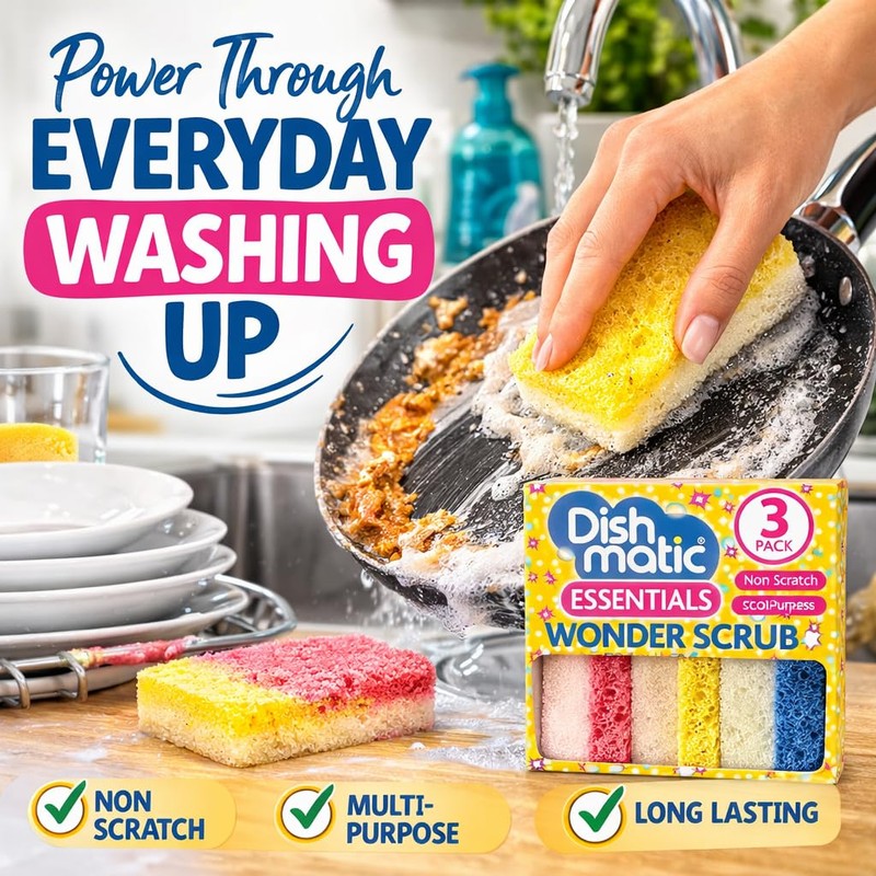 6 x Dishmatic Wonder Scrub Sponge Scourers – Non Scratch