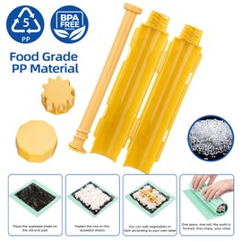 FrZslpka DIY Sushi Making Kit,5PCS Sushi Maker Roller Bazooka Kit with Rice Ball Mold,Bamboo Mat,Silicone Mat and Avocado Knife,Perfect for Beginners and Kids to Make Your Own Roll at Home,Yellow