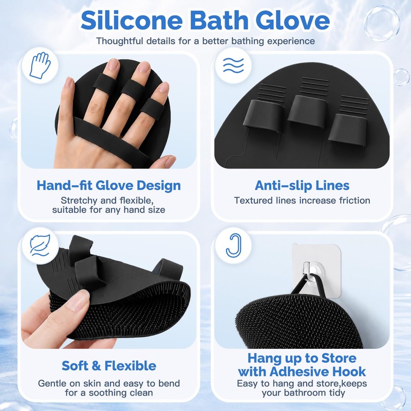 Manmihealth Silicone Back Scrubber & Soft Shower Brushes Set 2PCS