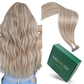Easyouth Nano Hair Extensions Human Hair Blonde Nano Ring Hair Extensions Blonde Highlight Nano Bead Hair Extension Human Hair Durable 14 Inch 50g 50s Nano Bead Remy Hair Extension