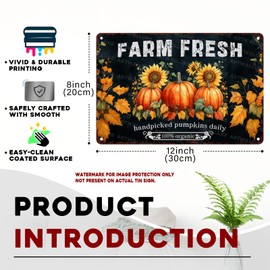 ARTWALLURE Rustic Autumn Metal Tin Sign Vintage Farm Fresh Pumpkin Retro Wall Decor Fall Harvest Thanksgiving Home Decor 8x12inch