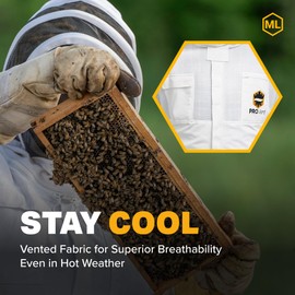 Mann Lake Provent Beekeeping Jacket, Professional Grade Vented Bee Gear with Self-Supporting Veil, Heavy-Duty Zippers, Elastic Wrist Openings, Reinforced High-Wear Areas & Chest Pocket, Large
