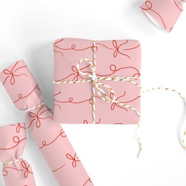 FYSUIMU Pink Bow Wrapping Paper Roll, 17 Inch x 32.8 Ft Funny Cute Red Bow Knot Gift Wrap Paper Pink Art Paper for Wedding Birthday Baby Shower Party Supplies