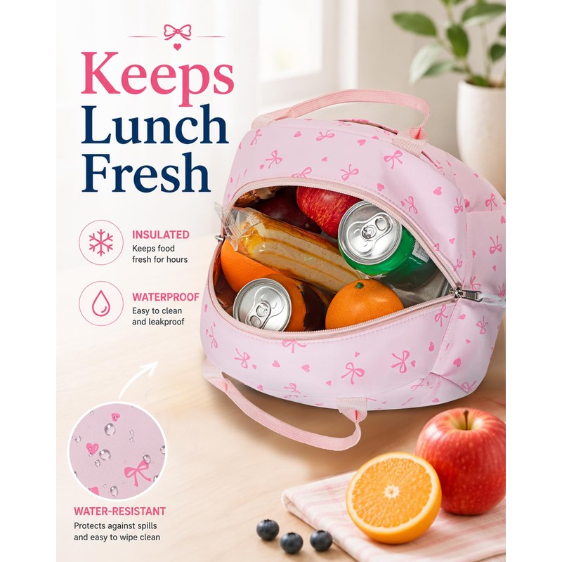 CAMTOP Girls Backpack with Lunch Box Set, Cute Bow School