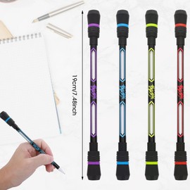 Amabro 4 Pieces Spin Cool Pens, Rolling Finger Spin Game Pens with Weighted Ball Anti-Slip Stationery Set with Refills Black Ink for Students Entertainment Pressure Relief (0.5mm)