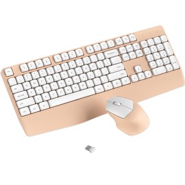 COVEVA Wireless Keyboard and Mouse Combos, Retro Keyboard and Mouse Wireless 104 Keys Full Size, 2.4Ghz Connection and Optical Mouse for Windows, Mac, PC, Laptop for Home and Office (White Milk Tea)