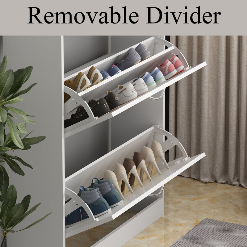 WOODTIME Shoe Storage Cabinet with 3 Flip Drawers, Hidden Narrow