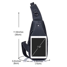 WeeDee Men's Leather Sling Bag, Shoulder, Chest Bag, Water Resistant Tote Bag, Messenger Bag, Backpack for Hiking, Work, School, Business, Cycling, Travel - Black -