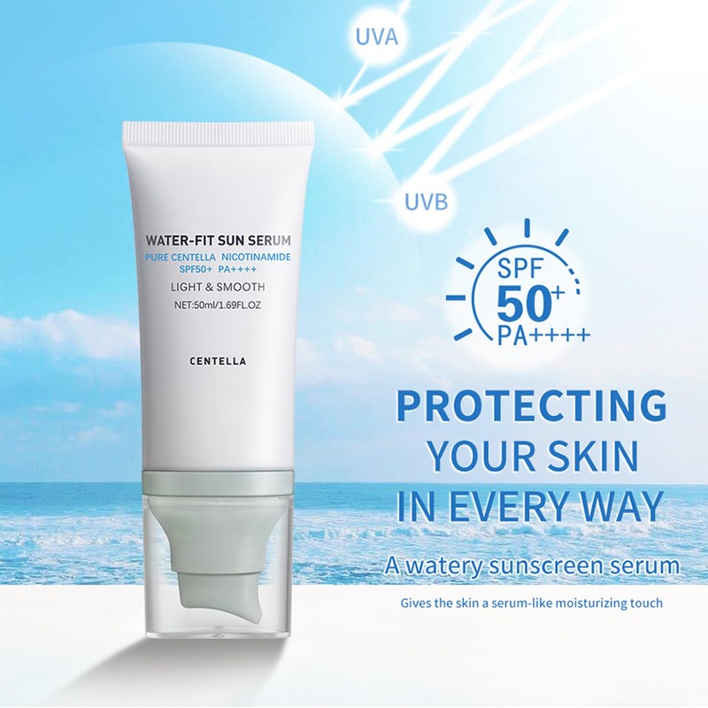 Madagascar Centella Sunscreen, Fit Sun Serum-Cica Wather, Lightweight Spf 50+
