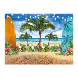 Allenjoy Summer Beach Ocean Photography Backdrops Blue Sky Seaside Surfboard Tropical Palm Trees Luau Kids Girl 1st Birthday Party Decor Banner Baby Shower 8x6ft Photoshoot Background Photo Booth Prop