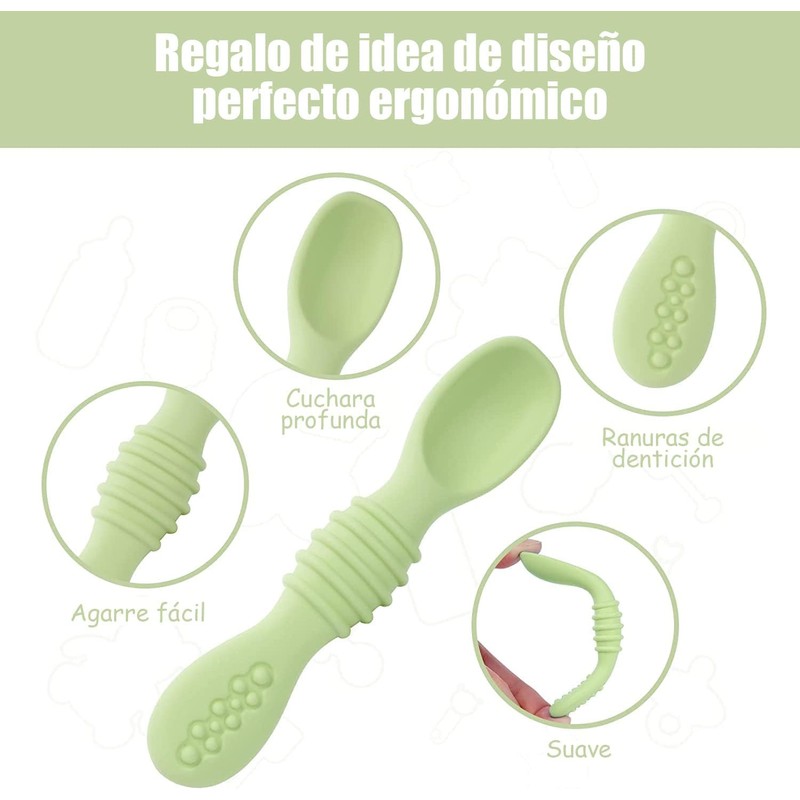 Juego de 6 Cucharas Masticables de Silicona Pequeños, Cucharas para