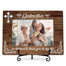 Godmother Picture Frame, Baptism Wood Photo Frame With Stand, Birthday Christmas Mother's Day Gifts From Godchild, Pregnancy Announcement Gifts, Godmother So Blessed To Have You In My Life Frame -a01