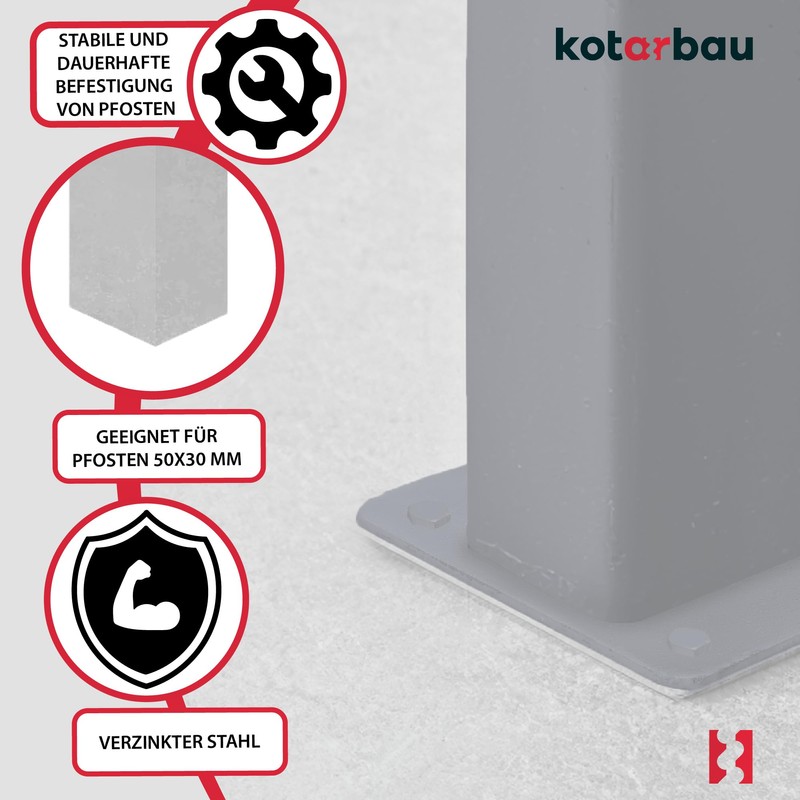 Kotarbau® Post Anchor 60 x 40 mm Post Shoe Fence