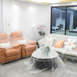 RUIFEN Disposable Furniture Dust Cover, 8.5ft x 8.5ft Plastic Film, 20 Sheets per Pack, for Home Decor, Sofa Bed Mattress Protector, Waterproof Transparent Dust Cover