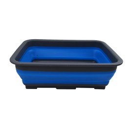 SAMMART 7LCollapsible Tub - Foldable Dish Tub - Portable Washing Basin - Space Saving Plastic Washtub (Grey/Blue, 1)