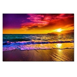 GELANYOUPIN 5D DIY Diamond Painting Cross Stitch Pattern Full Round Diamond Mosaic Drill Icons Daimond Embroidery Rhinestones Painting Art Crafts Landscape Beach Sunset (40x50cm/15.7x19.6inches)