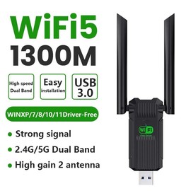 1300Mbps USB WiFi Adapter WiFi USB 3.0 Dual Band 5G/2.4G, Dual 2dBi Antennas, Supports Windows11/10/8.1/8/7/XP, Wireless Adapter for Desktop Computer Network Adapters,Bring USB C Adapter.