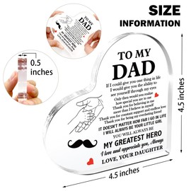 Dad Gifts from Daughter,Thank You Gifts for Dads Fathers Day Birthday Christmas,Unique Father Gift Ideas,My Greatest Dad Acrylic Heart Plaque