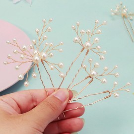 Handmade Pearl Wedding Hair Pins Gold Floral Branch Design Bridal Wedding Hair Accessories for Wedding Brides Women Girls