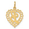 14k Yellow Gold Heart Shape Script Design Letter L Charm