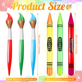 Glimin 6 Pcs Inflatable Giant Crayons Paint Brushes Set Back to School Decorations Large Blow up Art Painting Party Balloons Decor for Classroom Birthday Party Supplies, 6 Designs(Vivid Color)