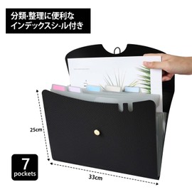 DoocliB Document File, a4, 7 Pockets, Portable Expanding File Folder, Horizontal Accordion File, with Divided Label, Large Capacity, Bellows File, Document Case, Classification Storage, Stationery,