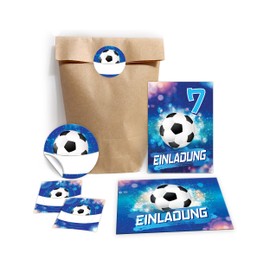JuNa-Experten 12 Einladungskarten zum 7. Kindergeburtstag Jungen Fußball Fussball Einladungen siebte Geburtstag incl. 12 Umschläge, 12 Partytüten/natur, 12 Aufkleber
