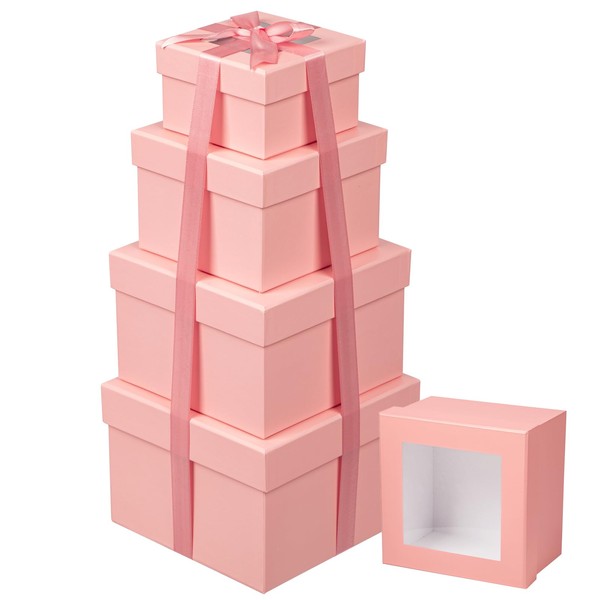 Oairse Square Gift Boxes with Lids for Presents Small Pink