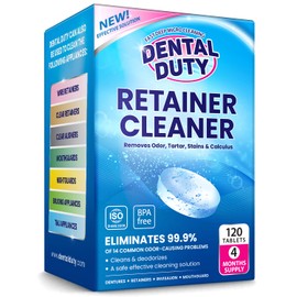 120 units Retainer Cleaner and Denture Cleaning Tablets - Mouthguard cleaner and Denture cleaner tablets Remove Plaque, Odors and Stains from Aligners, Night guard and Removable Dental Appliances