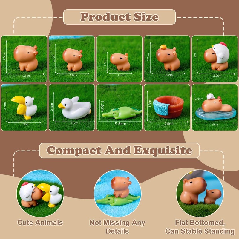 BubabyZZ 10 Pack Car Capybara Dashboard Ornament, Automotive Cars Interior