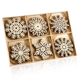 24pcs Unfinished Wooden Snowflakes For Crafts, 3.5-4 Inch DIY Christmas Ornaments with Sorting Tray Wood Crafts for Christmas Tree Decoration (6 Styles)
